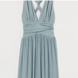 HM slate blue dress, maxi, wrap back detail